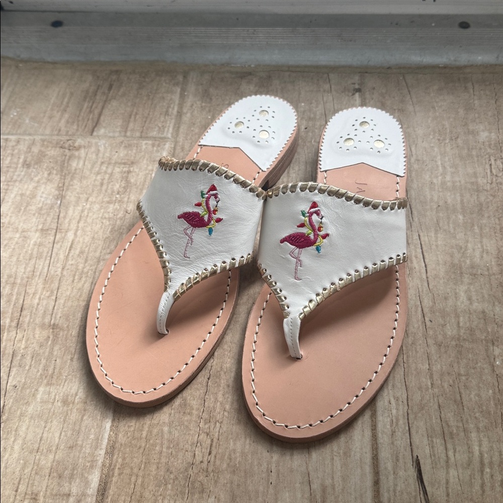 Jack Rogers Christmas Santa Flamingo Sandals white 9M new women’s